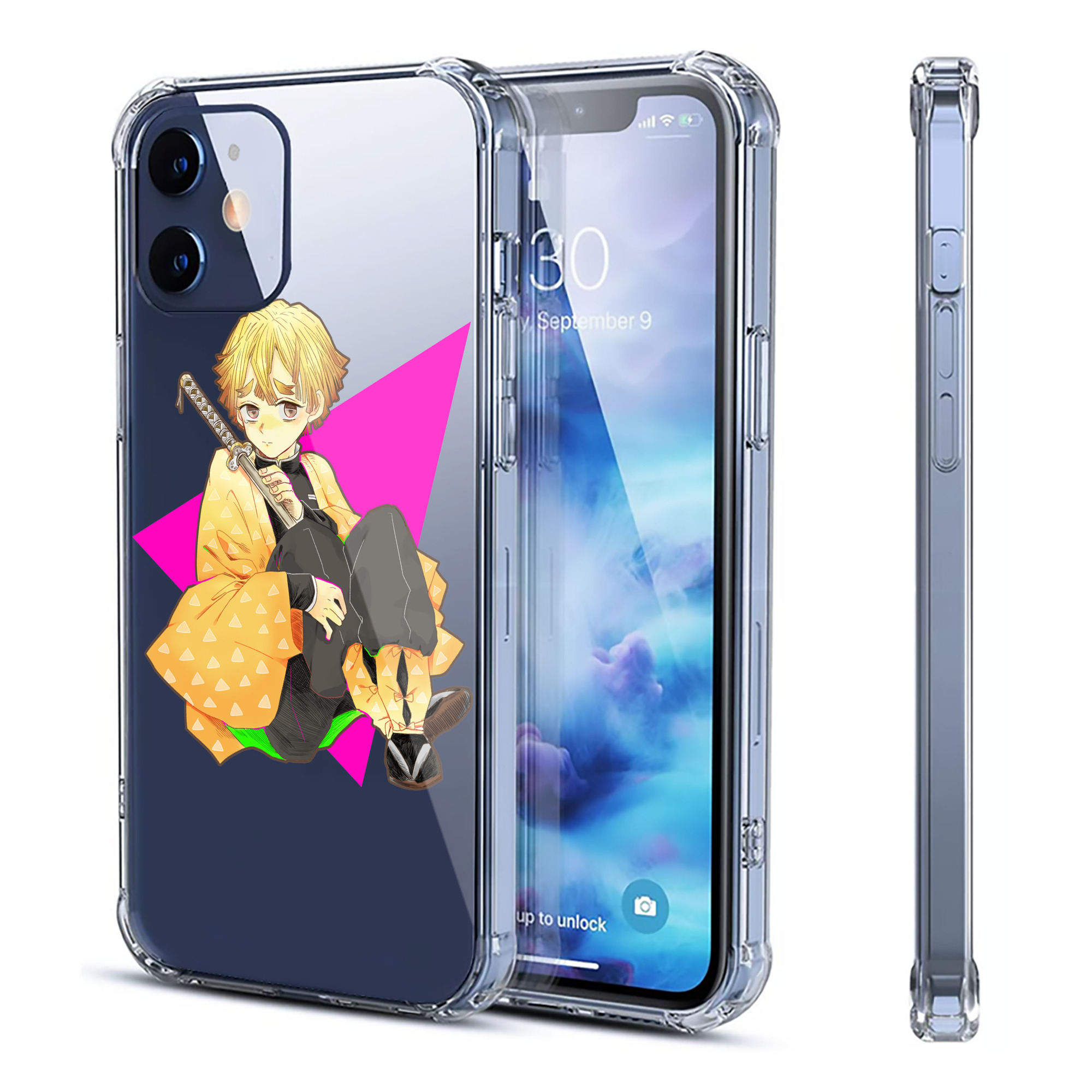 （画像用） 鬼滅の刃（きめつのやいば）我妻 善逸／あがつま ぜんいつ Agatsuma Zenitsu 【iPhone 12シリーズ対応】透明スマホケース（クリアソフトケース）